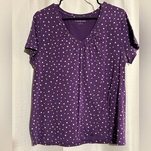 Croft & Barrow Purple Polka Dot Short Sleeve Top